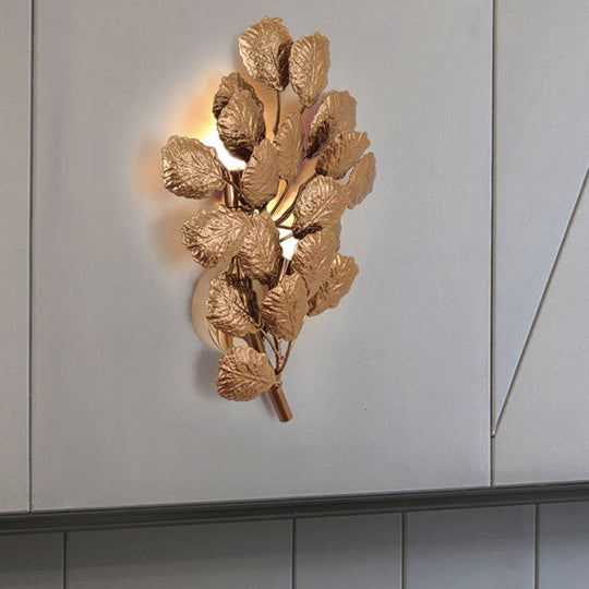 Contemporary Leaf Wall Sconce With Dark Coffee/Gold Finish - Perfect For Living Room Lighting