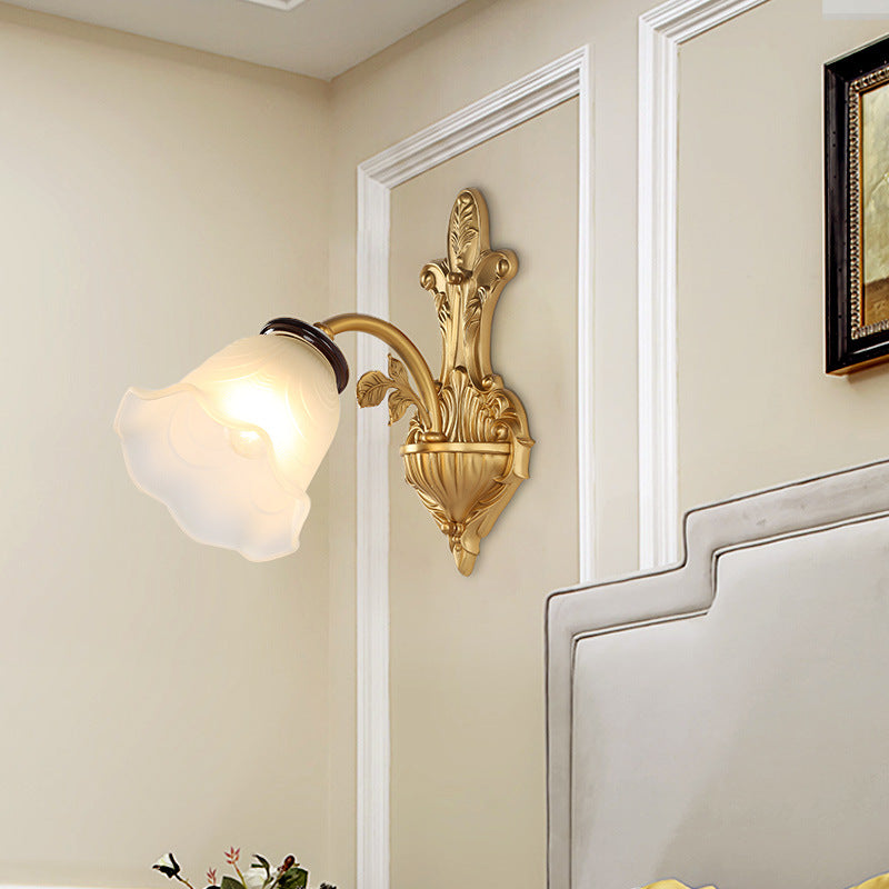 Vintage Milk Glass Wall Sconce - Stylish 1/2-Head Hallway Lamp In Brass 1 /