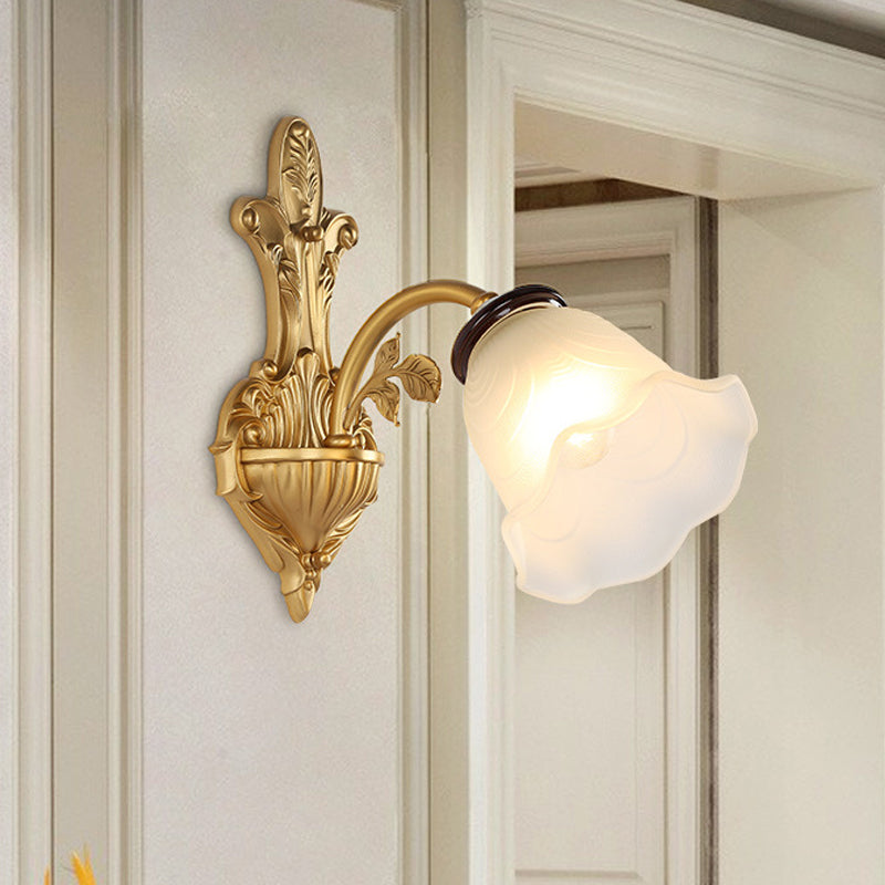 Vintage Milk Glass Wall Sconce - Stylish 1/2-Head Hallway Lamp In Brass