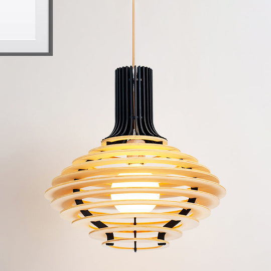 Rustic Wood Jar Pendant Light: 1-Bulb Restaurant Hanging Lamp Kit - Black/Beige Black