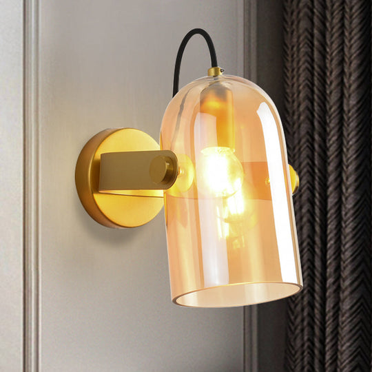 Cloche Sconce Light With Amber/Blue/Smoke Gray Glass In Retro Brass Finish - Bedroom Wall Mount