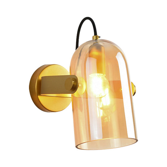 Cloche Sconce Light With Amber/Blue/Smoke Gray Glass In Retro Brass Finish - Bedroom Wall Mount