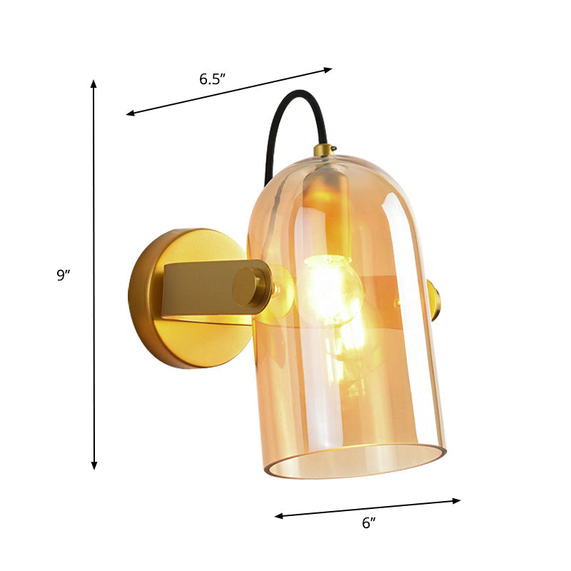 Cloche Sconce Light With Amber/Blue/Smoke Gray Glass In Retro Brass Finish - Bedroom Wall Mount