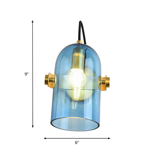 Cloche Sconce Light With Amber/Blue/Smoke Gray Glass In Retro Brass Finish - Bedroom Wall Mount