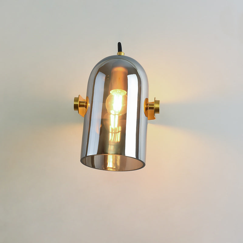 Cloche Sconce Light With Amber/Blue/Smoke Gray Glass In Retro Brass Finish - Bedroom Wall Mount