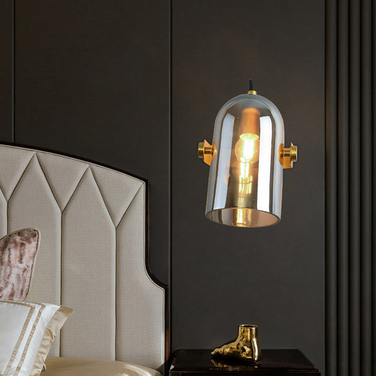 Cloche Sconce Light With Amber/Blue/Smoke Gray Glass In Retro Brass Finish - Bedroom Wall Mount