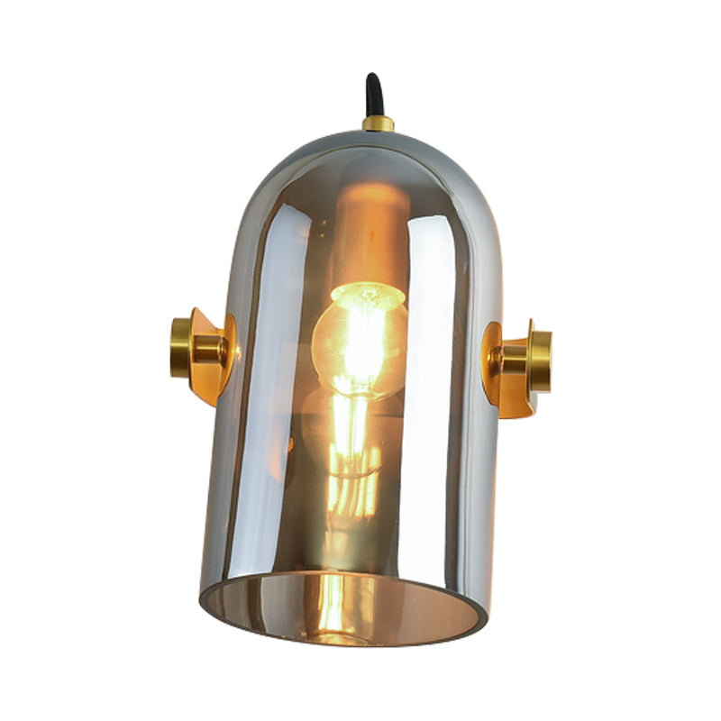 Cloche Sconce Light With Amber/Blue/Smoke Gray Glass In Retro Brass Finish - Bedroom Wall Mount