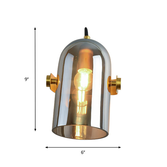 Cloche Sconce Light With Amber/Blue/Smoke Gray Glass In Retro Brass Finish - Bedroom Wall Mount