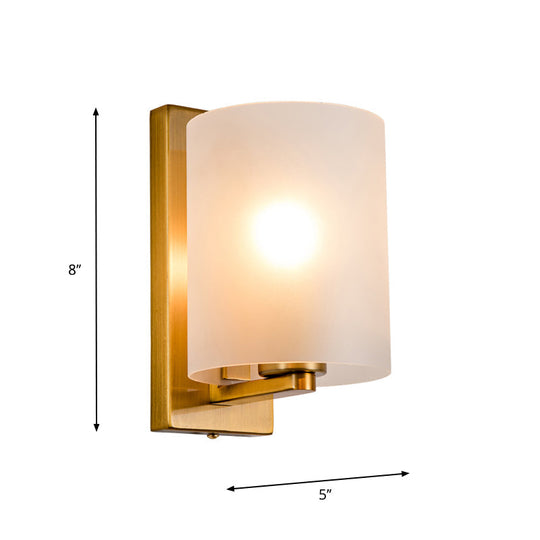 Post Modern Brass Finish Wall Lamp With Clear/Textured White Glass - Cylindric Sconce Design (1