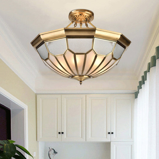 Brass Semi Flush Chandelier Bowl Light Fixture - Traditional Ceiling Mount with 6 Bulbs