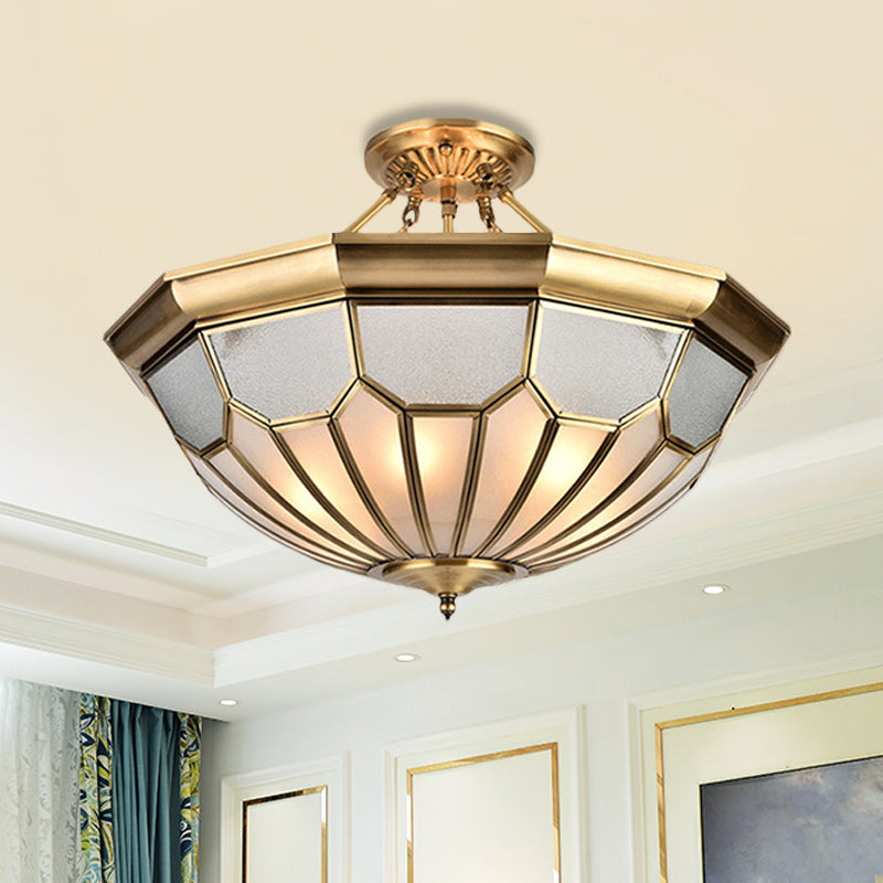 Brass Semi Flush Chandelier Bowl Light Fixture - Traditional Ceiling Mount with 6 Bulbs