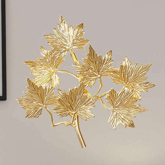 Contemporary Gold Wall Mount Sconce With 3 Lights - Aluminum Maple Leaf Design For Stairway