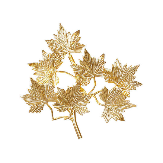 Contemporary Gold Wall Mount Sconce With 3 Lights - Aluminum Maple Leaf Design For Stairway