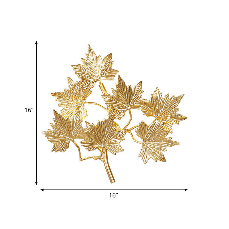 Contemporary Gold Wall Mount Sconce With 3 Lights - Aluminum Maple Leaf Design For Stairway