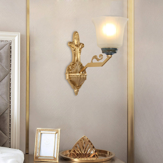 Vintage Brass Wall Mounted Bedside Light With Flared Opal Glass Shade