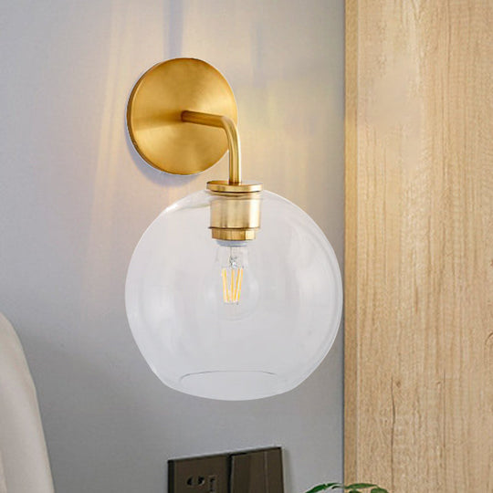 Modern Glass Orb Wall Sconce With Brass Arm Clear/White