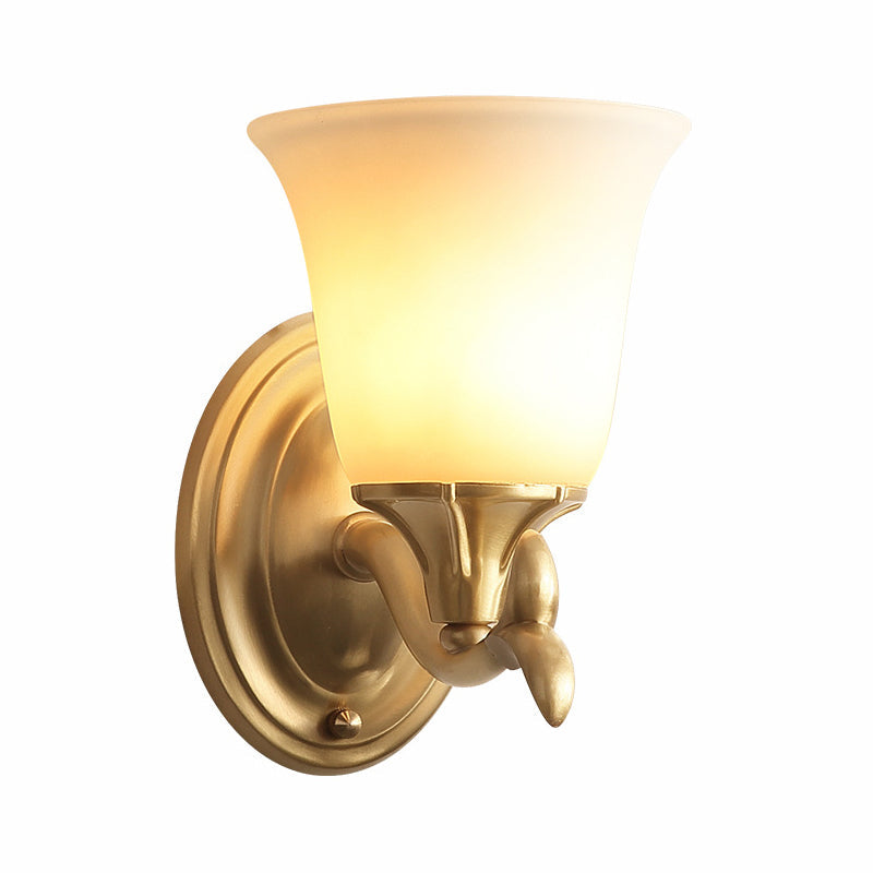 Modern Bell White Glass Wall Light Fixture - Brass 1/2-Head Living Room Lamp