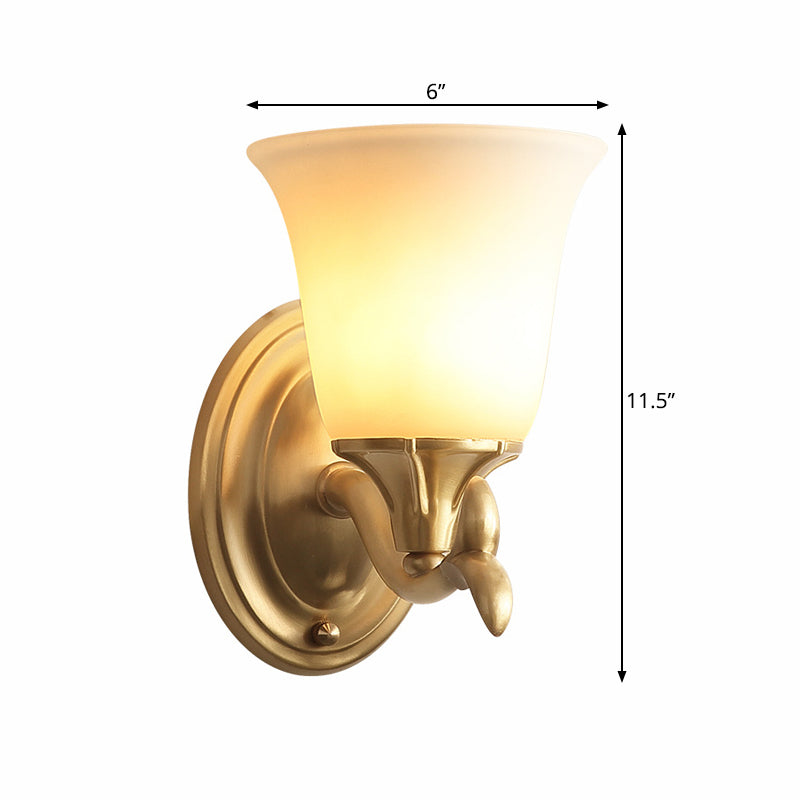 Modern Bell White Glass Wall Light Fixture - Brass 1/2-Head Living Room Lamp