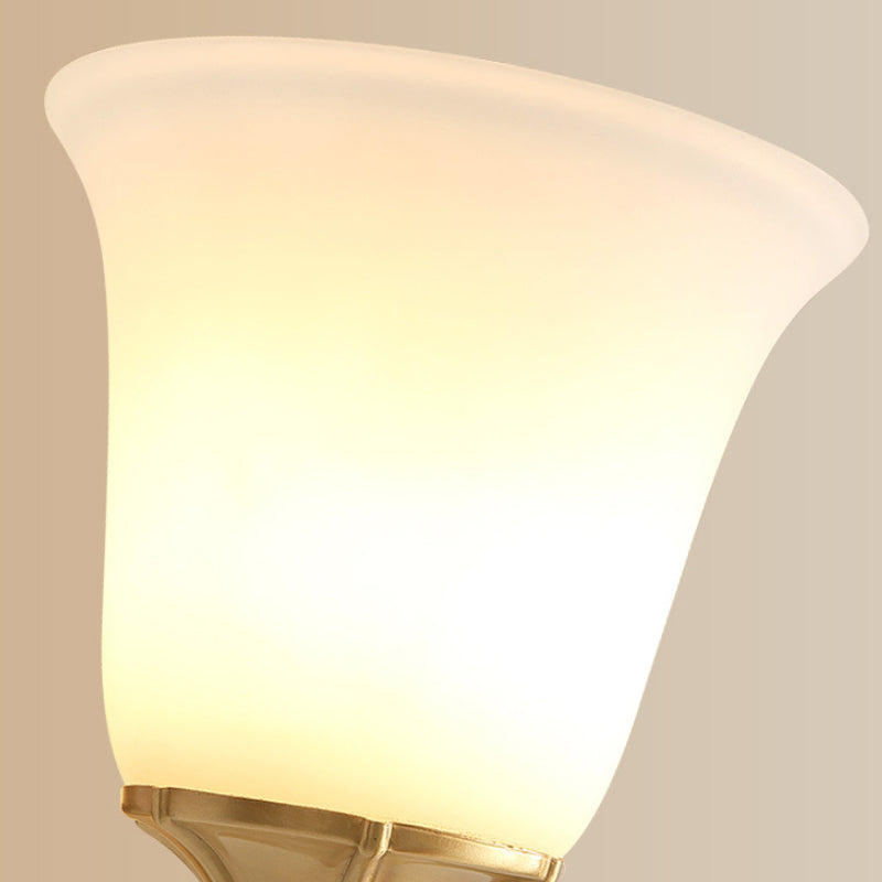 Modern Bell White Glass Wall Light Fixture - Brass 1/2-Head Living Room Lamp