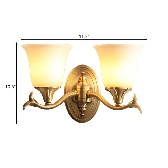 Modern Bell White Glass Wall Light Fixture - Brass 1/2-Head Living Room Lamp