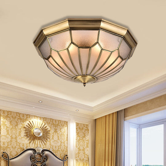 Classic Brass 6-Light Dome Flush Mount Ceiling Chandelier with Beveled Glass Shade