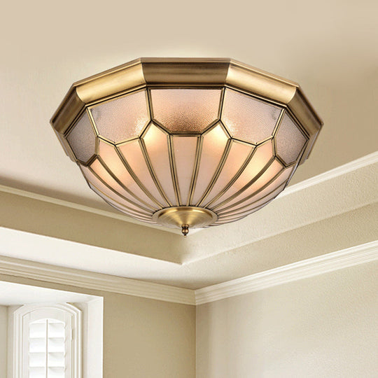 Classic Brass 6-Light Dome Flush Mount Ceiling Chandelier with Beveled Glass Shade