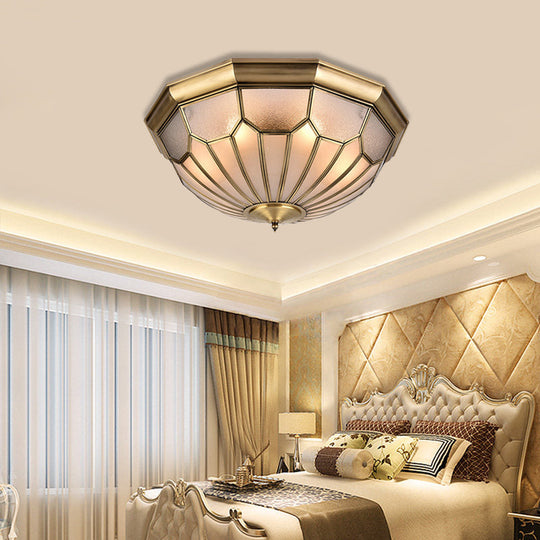 Classic Brass 6-Light Dome Flush Mount Ceiling Chandelier with Beveled Glass Shade