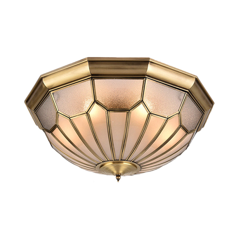 Classic Brass 6-Light Dome Flush Mount Ceiling Chandelier with Beveled Glass Shade