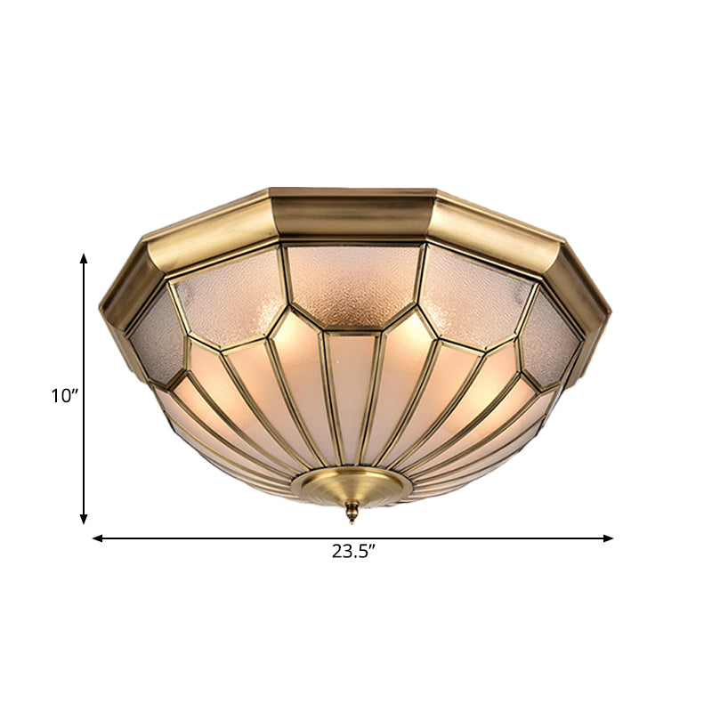 Classic Brass 6-Light Dome Flush Mount Ceiling Chandelier with Beveled Glass Shade