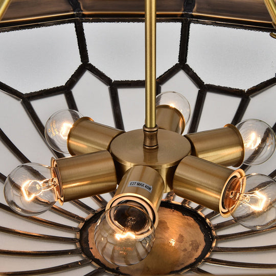 Classic Brass 6-Light Dome Flush Mount Ceiling Chandelier with Beveled Glass Shade