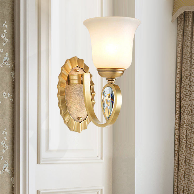 Modern Bell Wall Sconce In Brass For Foyer With White Glass And Metal