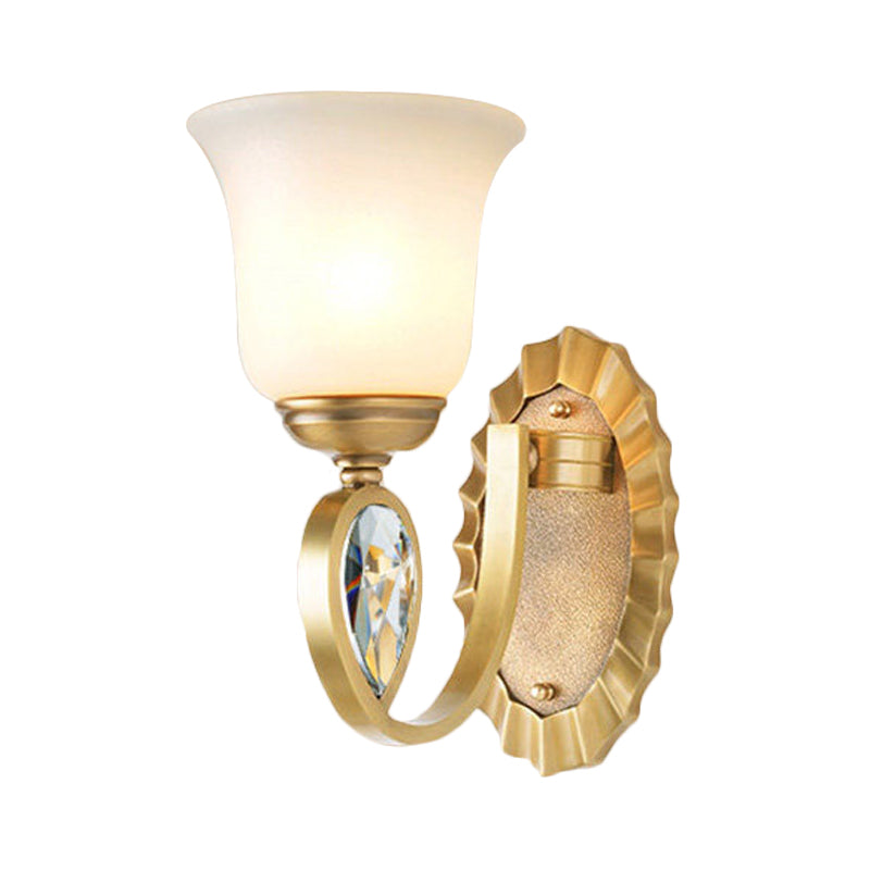 Modern Bell Wall Sconce In Brass For Foyer With White Glass And Metal