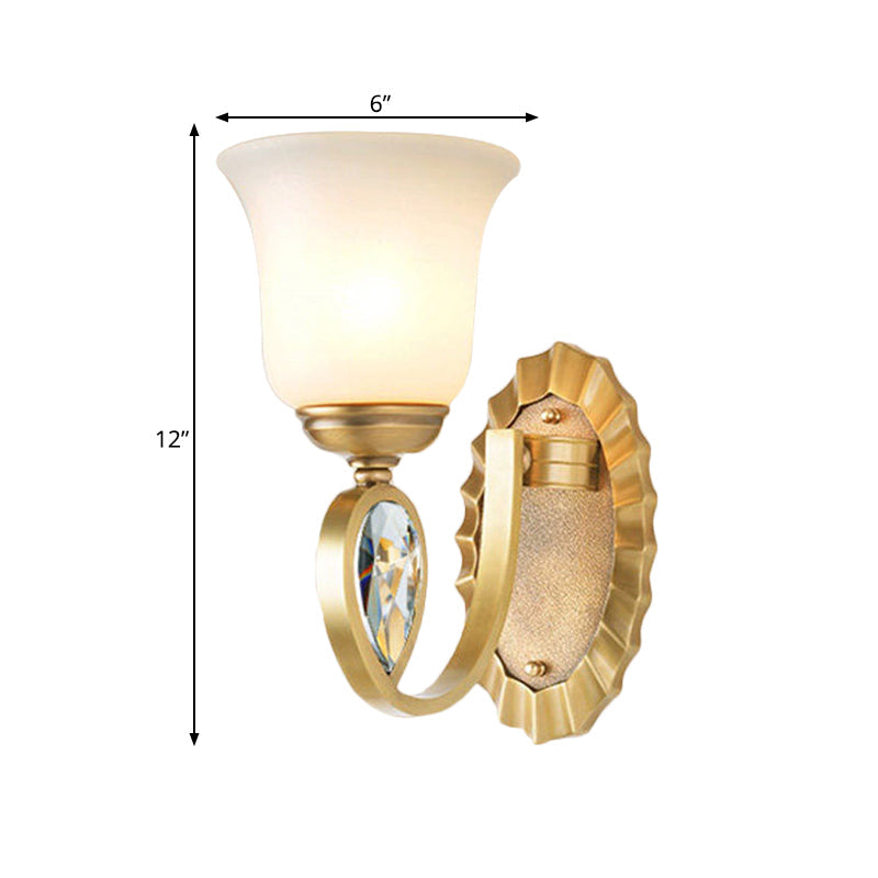 Modern Bell Wall Sconce In Brass For Foyer With White Glass And Metal