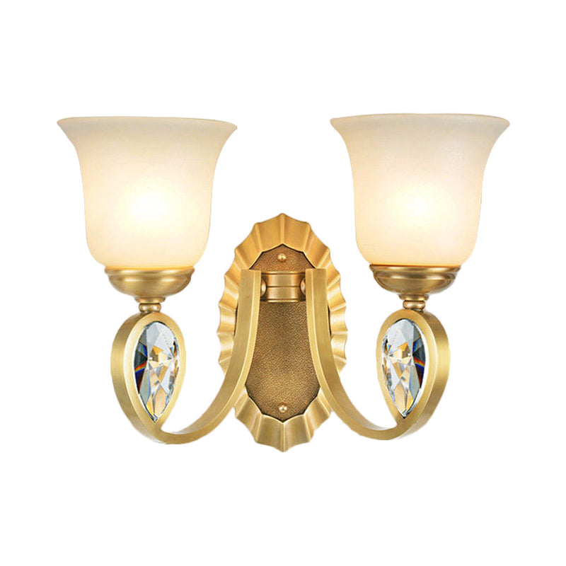 Modern Bell Wall Sconce In Brass For Foyer With White Glass And Metal