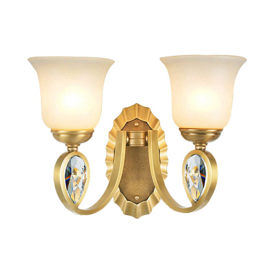 Modern Bell Wall Sconce In Brass For Foyer With White Glass And Metal