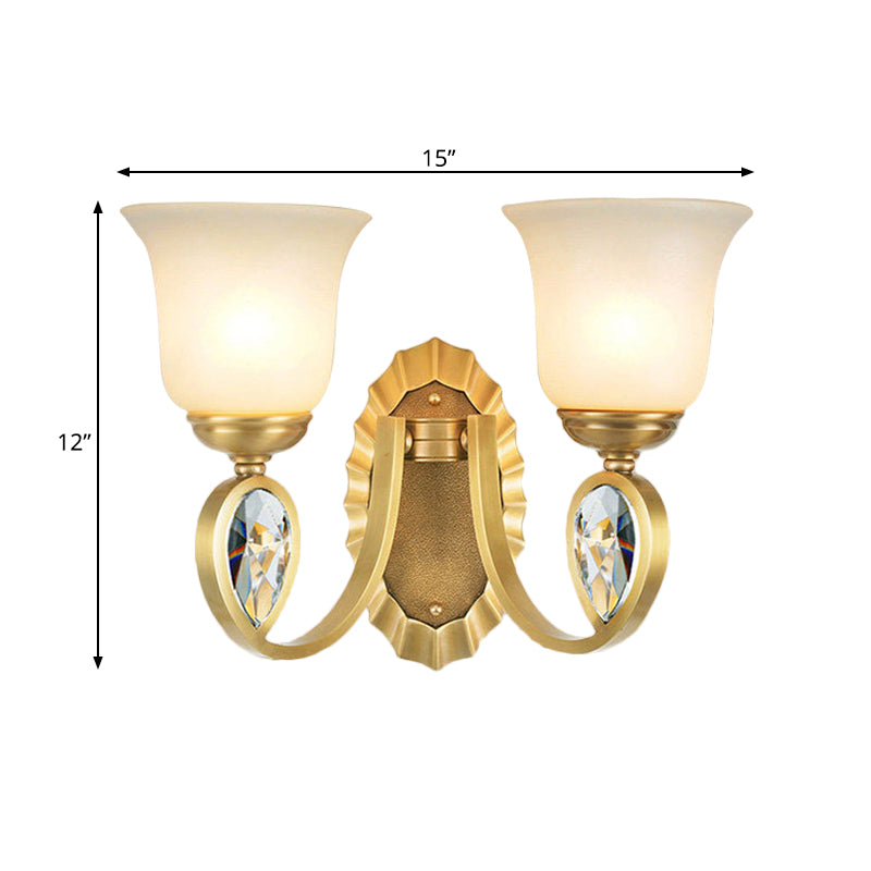 Modern Bell Wall Sconce In Brass For Foyer With White Glass And Metal