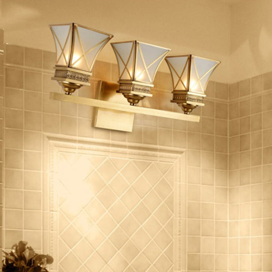 Traditional Brass Bell Vanity Light: Stylish 3-Light Bathroom Wall Sconce With Frosted Glass Shade