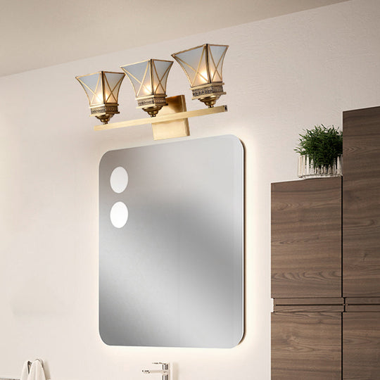 Traditional Brass Bell Vanity Light: Stylish 3-Light Bathroom Wall Sconce With Frosted Glass Shade