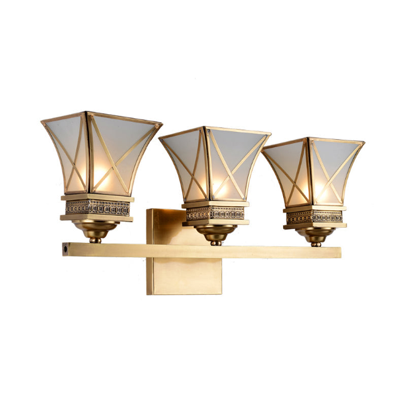 Traditional Brass Bell Vanity Light: Stylish 3-Light Bathroom Wall Sconce With Frosted Glass Shade