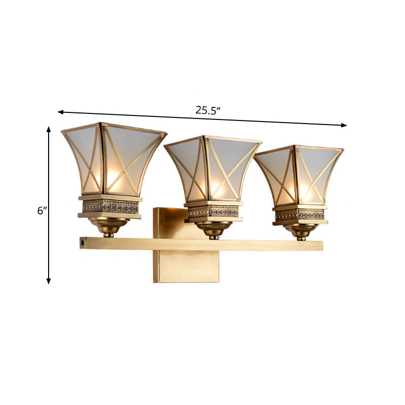 Traditional Brass Bell Vanity Light: Stylish 3-Light Bathroom Wall Sconce With Frosted Glass Shade