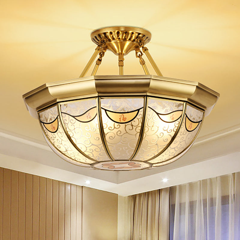 Traditional Brass Semi-Flush Bowl Light for Dining Room