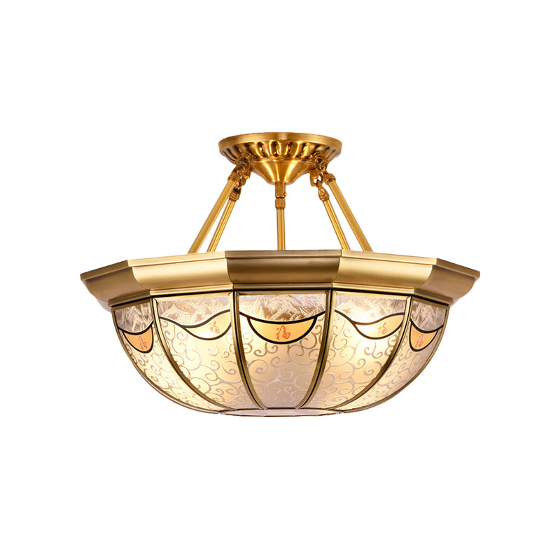 Traditional Brass Semi-Flush Bowl Light for Dining Room