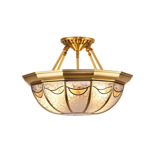 Traditional Brass Semi-Flush Bowl Light For Dining Room