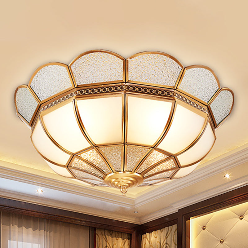 Traditional Flower Gold Flushmount Lighting - 4-Light Milky Glass Ceiling Flush Mount for Bedroom