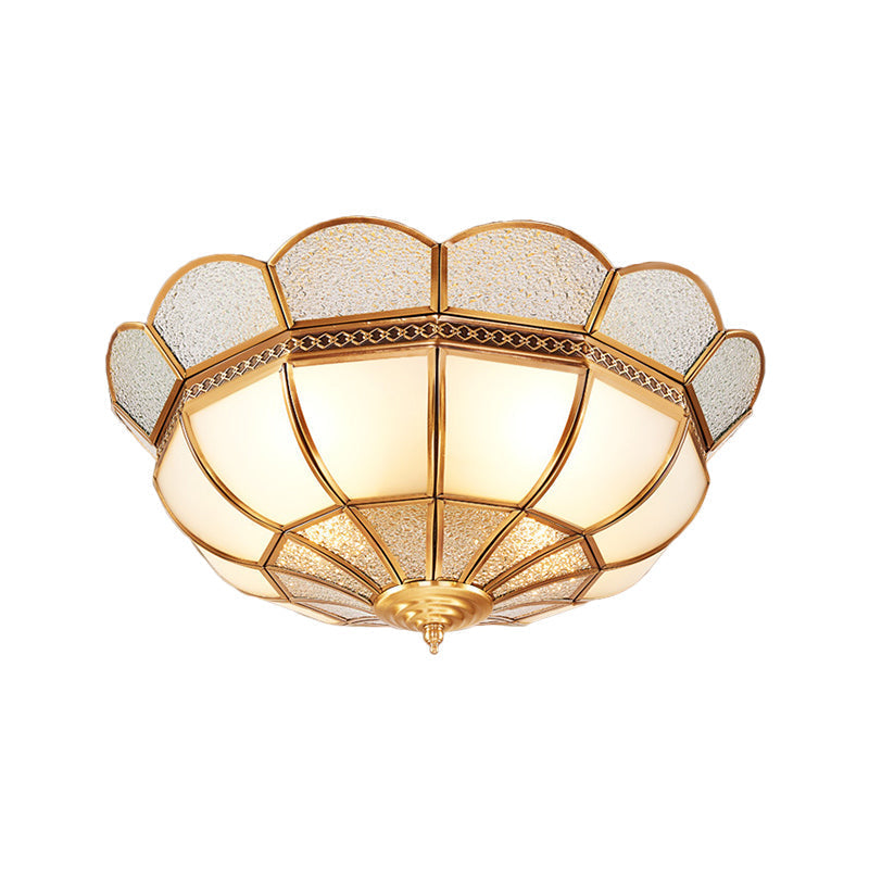 Traditional Flower Gold Flushmount Lighting - 4-Light Milky Glass Ceiling Flush Mount for Bedroom