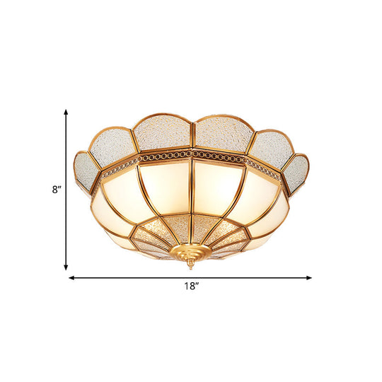 Traditional Flower Gold Flushmount Lighting - 4-Light Milky Glass Ceiling Flush Mount for Bedroom