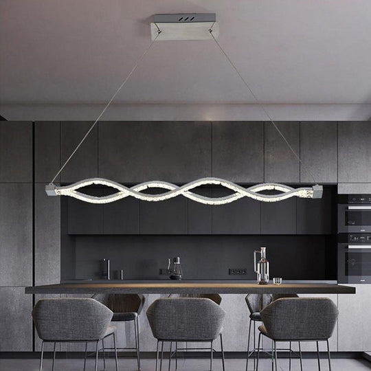 Modern Led Crystal Twist Pendant Chandelier - Silver Suspended Lighting Fixture For Dining Room