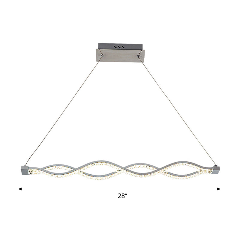 Lustre suspendu torsadé en cristal argenté à LED moderne - Luminaire de salle à manger