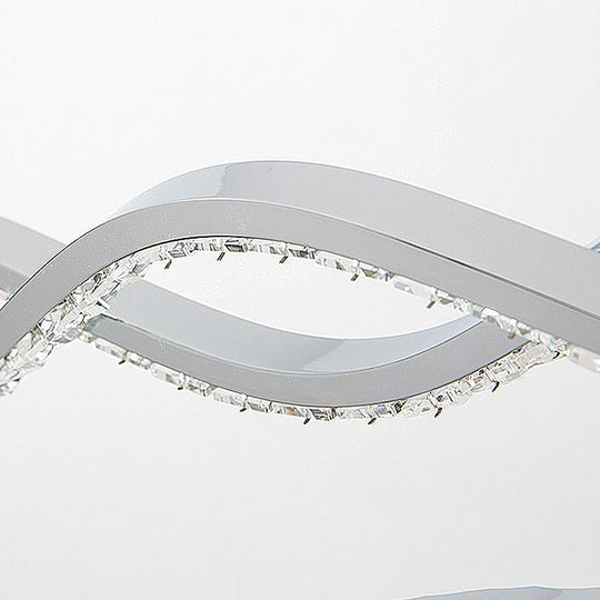 Lustre suspendu torsadé en cristal argenté à LED moderne - Luminaire de salle à manger