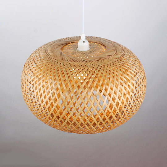 Contemporary Bamboo Donut Pendant: 1-Head Wood Ceiling Light